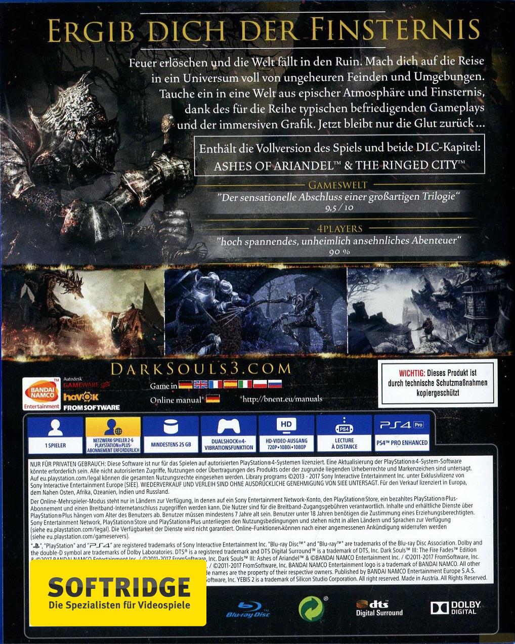 Dark Souls 3 Fire Fades Edition Ps4 Alle Produkte
