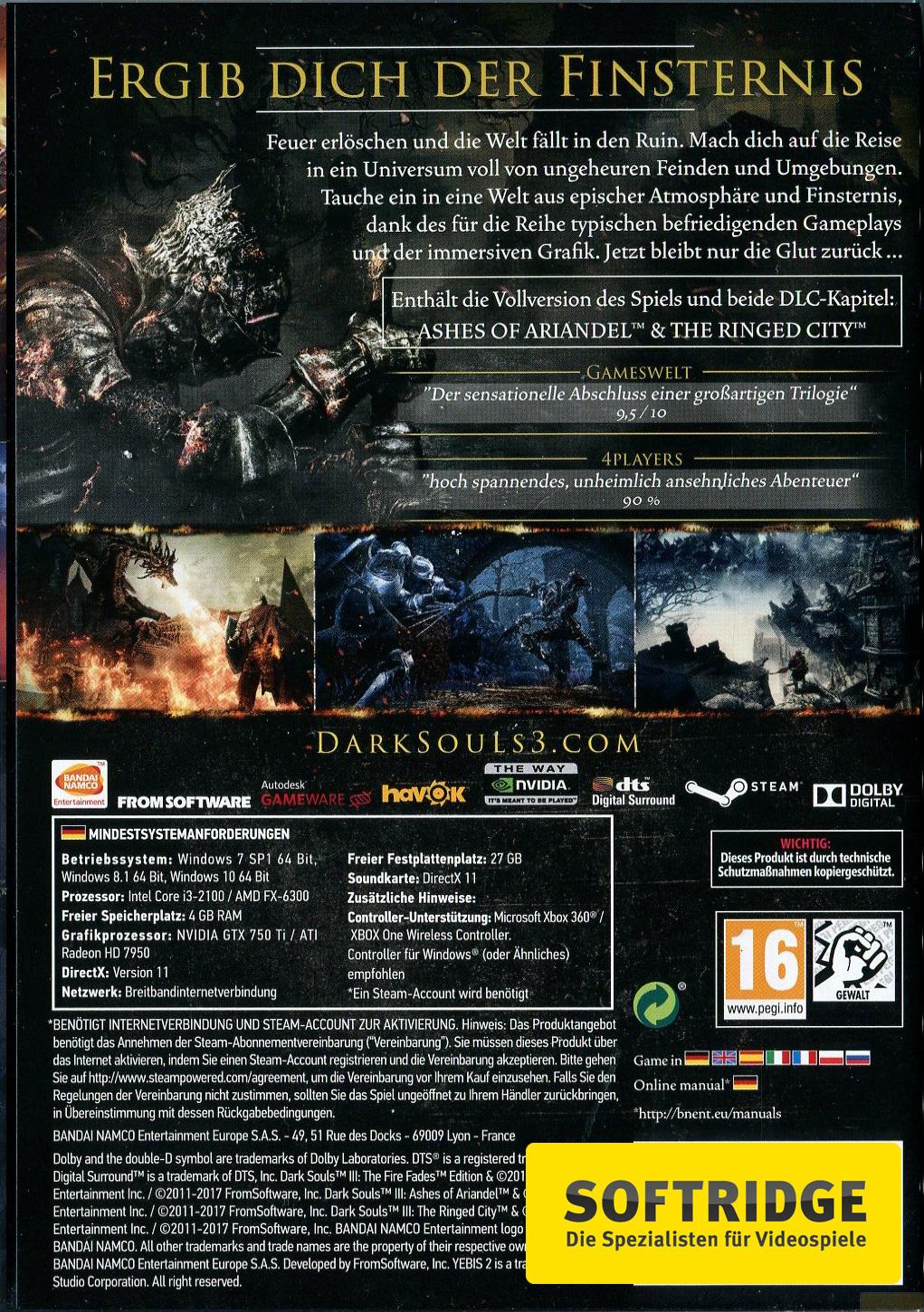 Dark Souls 3 Fire Fades Edition Pc Neuheiten Softridge